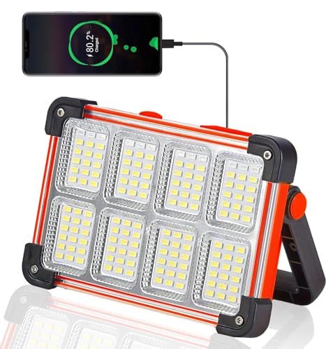 120W LED Solar Work Light, 144 LED 10000LM Portable Flood Light with Stand, Orange 4 Modes Rechargeable, IP65 Waterproof Outdoor Working Light for Camping, Fishing, Car Repair & Mechanics (Red) - color: Red 1 Pack
