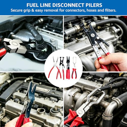 14PCS Automotive Electrical Disconnect Pliers Set: High-Carbon Steel, No Missing Connector Removal Tools for Car Harness, Hose, Fuel Line, Cooling, Door Panel, Dashboard & Engine Bay Repair - color: Red-14 pcs