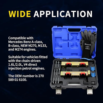 Kuntech Engine Timing Tool Kit Compatible with Mercedes Benz M133 M270 M274, 15PCS Camshaft Locking Alignment Timing Tools Set with Carrying Case & Gloves - size: For M133 M270 M274