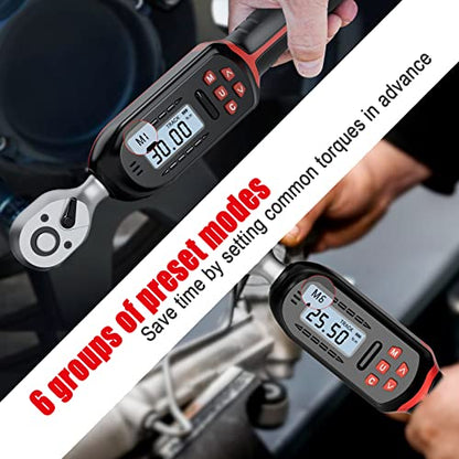 VANPO 1/4 Inch Digital Torque Wrench, 1.1-22.1 Ft-lbs/1.5-30Nm, with Preset Values, 2% Accuracy, Buzzer and LED Notification, Small Electronic Torque Wrench for Bicycles | 1.5-30 N.m Electronic Torque Wrench Set with Preset Values, 2% Accuracy, Buzzer and