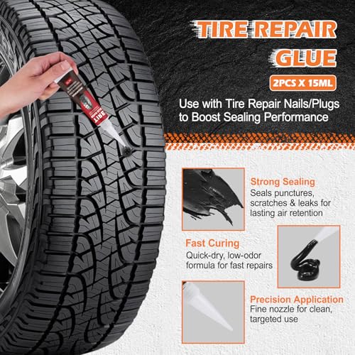 108 Pcs Tire Screw Plug Repair Kit, Tire Repair Screws with Tire Glue, Tire Repair Rubber Nail, Fast Self-Service Screw Tire Plug Kit for Tires, Car, Truck, Motorcycle, Tractor Puncture Repair