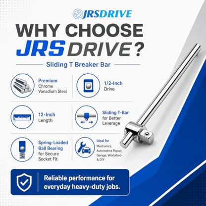 Sliding T Breaker Bar 1/2 inch Drive 10'' Length Socket Wrench Handle Heavy Duty Steel with High Torsion Force E-2210A