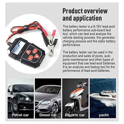 PerGar Car Battery Tester, 12V Car Battery Load Tester Digital Auto Battery Analyzer Automotive Alternator Tester for Truck Marine Motorcycle SUV Boat