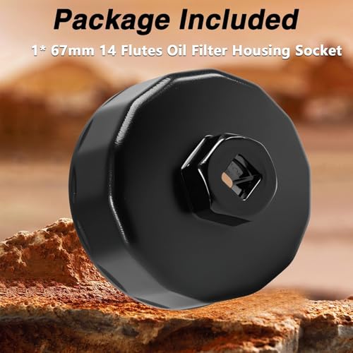 EVRBUL 67mm 14 Flutes 3/8’’ Drive Oil Filter Cap Removal Socket Tool Oil Filter Wrench Oil Filter Cap Spanner to Change Oil Filter Compatible with Subaru 15208AA160 15208AA100 Oil Filter Housing