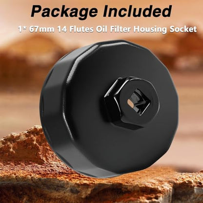 EVRBUL 67mm 14 Flutes 3/8’’ Drive Oil Filter Cap Removal Socket Tool Oil Filter Wrench Oil Filter Cap Spanner to Change Oil Filter Compatible with Subaru 15208AA160 15208AA100 Oil Filter Housing