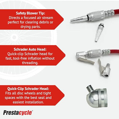 Prestaflator Bike Tire Inflator, Presta & Schrader Valve Air Compressor Tool – Works with Tubeless & Standard Tires – Bike & Car Air Compressor Tire Inflator for MTB & Road Bikes