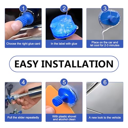 Car Dent Puller Tool, T-Shaped Puller Handle Lifter + 18 Suction Cups of Different Spec, Car Repair Accessory (Blue & Silver)