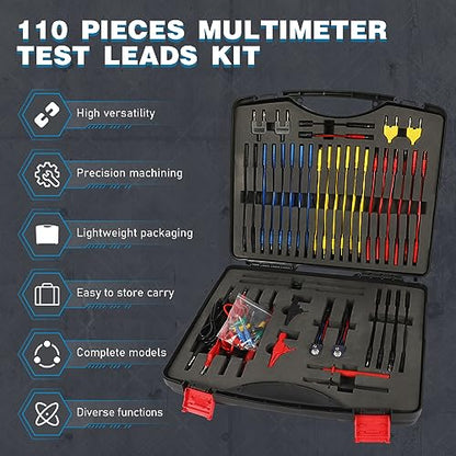 110PCS Automotive Test Lead Kit, AES Wave Multimeter Lead Kit with Back Probes, Piercing Clips & Alligator Clips, Multi-Function Diagnostic Tools for Cars, Trucks & EVs, with Carrying Case - color: Black