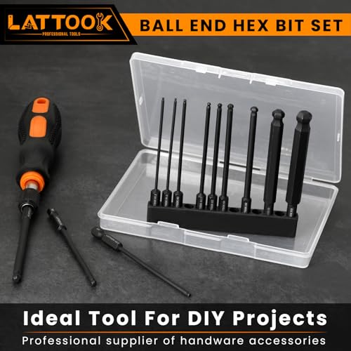 Ball End Hex Head Allen Wrench Drill Bit Set with Quick Release Bit Driver, LATTOOK 12PCS Metric Ball End Hex Bit Set Allen Hex Key, Magnetic S2 Steel, 4'' Long - style: 12PCS Ball Hex Bits+Bit Driver