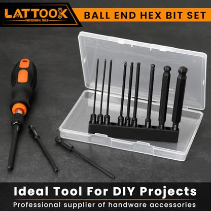 Metric Ball End Hex Bit Set with Quick Change Bit Driver | LATTOOK 12PCS Ball End Hex Head Allen Wrench Drill Bit Set, Allen Key Drill Bit Set, Magnetic S2 Steel, 4'' Long - style: 12PCS Ball Hex Bits+Bit Driver