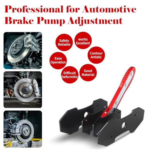 Brake Caliper Press Tool Kit, Ratcheting Piston Spreader with 2 Steel Plates, Practical Caliper Piston Compressor Tool for Repairing Disc Brakes Includes Hangers/Measuring Tools (Red)