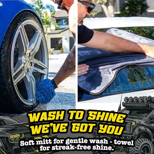 Salty Captain Microfibre Mitt & Towel Set – Ultra-Soft Wash Mitt for Scratch-Free Cleaning – XL Car Drying Towel for Streak-Free Shine – Interior & Exterior Car Detailing Kit
