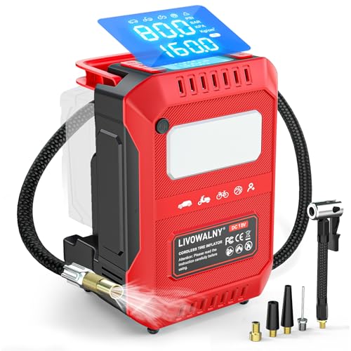 5X Faster Tire Inflator Air Compressor, LIVOWALNY 160PSI Cordless Air Pump Compatible with Milwaukee 18V Battery with Digital Pressure Gauge, Deflator & Auto Shut-Off for Car, Bicycle (Tool Only) - size: Upgrade Faster-Compatible With Milwaukee