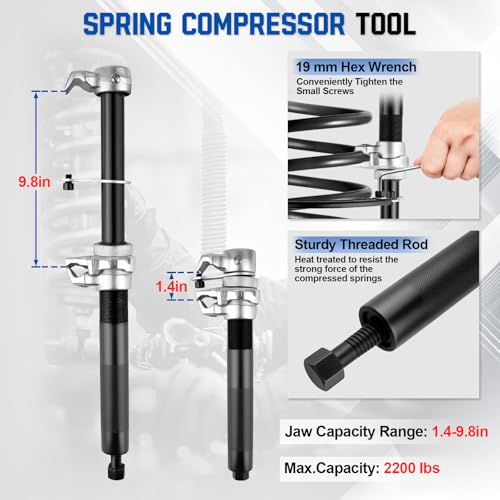 2 PCS Coil Spring Compressor Tool, Automotive Strut Spring Compressor, Heavy Duty Strut Spring Compression with Safety Jaws and Holder, Spring Compressor Tool 2205 LB Capacity