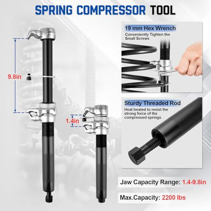 2 PCS Coil Spring Compressor Tool, Automotive Strut Spring Compressor, Heavy Duty Strut Spring Compression with Safety Jaws and Holder, Spring Compressor Tool 2205 LB Capacity