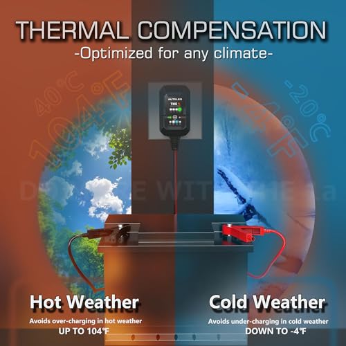 THE1A 6V/12V Smart Battery Charger,Trickle Charger,Desulfator & Automatic Maintainer for Multi-Chemicals Lead-Acid & Lithium Batteries,Temperature Compensation Down -20 °C,IP60
