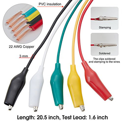 WGGE WG-026 10 Pieces and 5 Colors Test Lead Set & Alligator Clips,20.5 inches / 22 AWG Wire (2 Pack) - size: 2 PACK