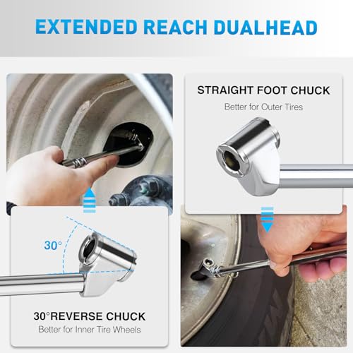 Nilight Dual Head Tire Pressure Gauge Heavy Duty Truck Air Chuck Range 10-150PSI 1-10Bar Tire Pressure Checker Straight-On Tire Air Gauge Extended Tube for Semi Truck, RV, Car, Motorcycle - color: 2pc Tire Pressure Gauge