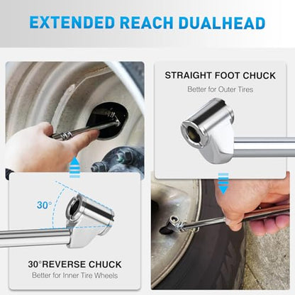 Nilight Dual Head Tire Pressure Gauge Heavy Duty Truck Air Chuck Range 10-150PSI 1-10Bar Tire Pressure Checker Straight-On Tire Air Gauge Extended Tube for Semi Truck, RV, Car, Motorcycle - color: 2pc Tire Pressure Gauge