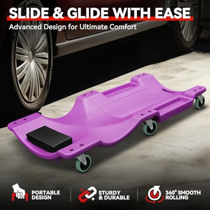 Auto Dynasty 40 Inches Mechanic Creeper, Automotive Garage Repair Low Profile Under Car Rolling Creeper with Padded Headrest, Plastic, Purple - color: Purple, size: 40" L