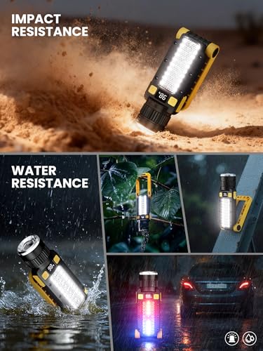 Rechargeable LED Magnetic Work Light, Portable Work Lights, 7 Flashlight Modes with 360° Rotating Hook and Carabiner, USB Charging for Camping, Hunting, and Car Repairs,Gifts for Family - size: 1 Pack Yellow