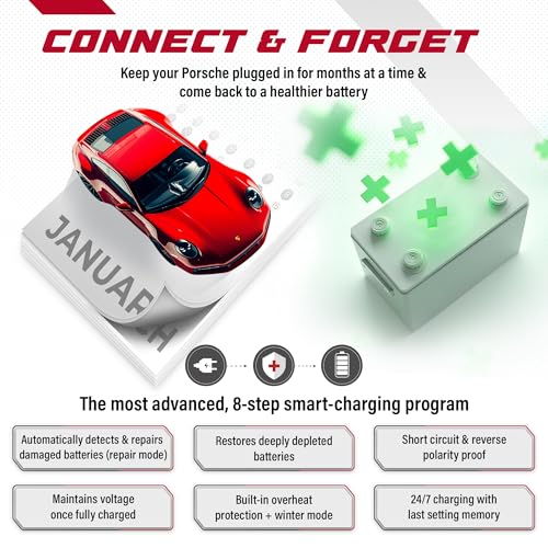 JMR 12V Battery Charger for Porsche, 12V Cig. Port, No Lithium Mode | Trickle Charger Conditioner Maintainer For 911 Panamera Cayenne Macan Cayman 718 Boxter All Models - size: No Lithium Mode