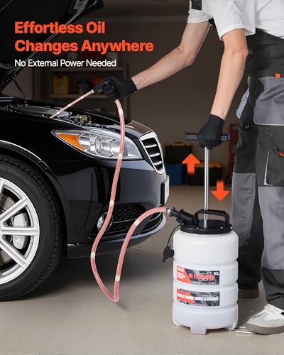 VEVOR Fluid Extractor, 9.5 L Capacity, Manual Vacuum Oil Extractor Pump with 59 in Long Horse & Three 47 in Extension Tubes, Oil Change Pump with HDPE Tank for Cars, Lawn Mowers, Boats, Motorcycles