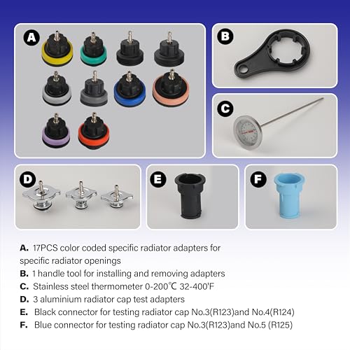 18pcs Universal Radiator Pressure Tester Kit, Coolant Vacuum Refill kit，Coolant Pressure Tester Kit with Manual Pump and Color-Coded Test Caps (Black) - color: black