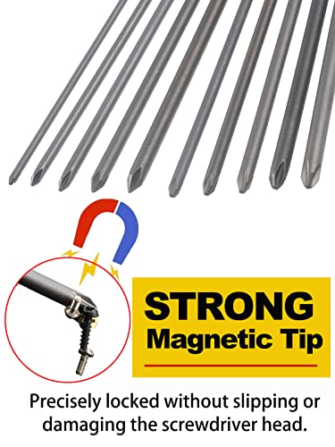 Rocaris 5 Pack Extra Long Phillips Screwdriver Bit Sets, 12 Inch | 1/4 Inch Hex Shank Magnetic Screwdriver Bits Cross Head S2