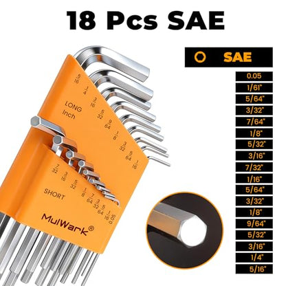 MULWARK Allen Wrench set Metric & SAE with Torx, Allen Key And Hex Key Tool Kit, Chrome Vanadium Steel, Bike Repair DIY Hand Tools, 46 Pcs - style: 46pcs Mertic SAE TORX