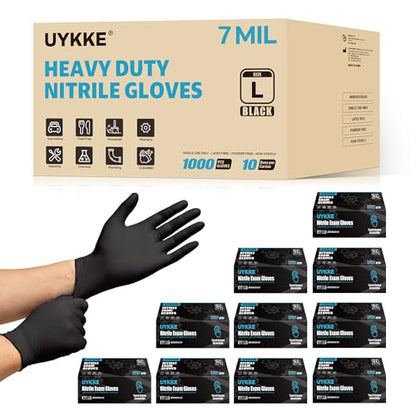 HEAVY DUTY 7 Mil Nitrile Black Gloves Disposable Latex Free Rubber Latex Cleaning Mechanic Food Prep Gloves 1000PCs - size: Large