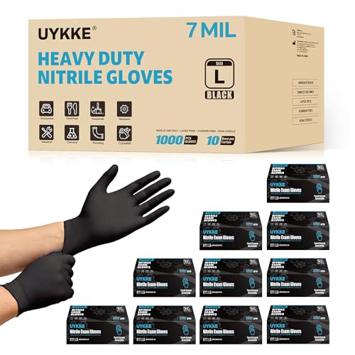 HEAVY DUTY 7 Mil Nitrile Black Gloves Disposable Latex Free Rubber Latex Cleaning Mechanic Food Prep Gloves 1000PCs - size: X-Large
