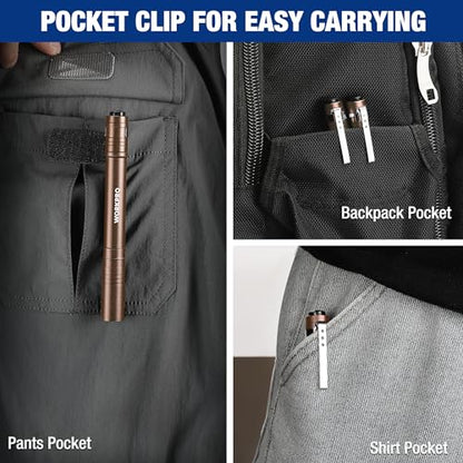 WORKPRO LED Pen Light, Aluminum Pen Flashlights, Pocket Flashlight with Clip for Inspection, Emergency, Everyday, 2AAA Batteries Include, Brown(4-Pack) - color: Brown