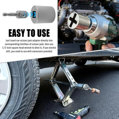 2PCS Scissor Jack Drill Adapter Heavy Duty,Hand Drill Scissor Jack Adapter for Scissors Jacks Lifting,Universal Adapters and Socket Conversion of Scissors Jacks for Car