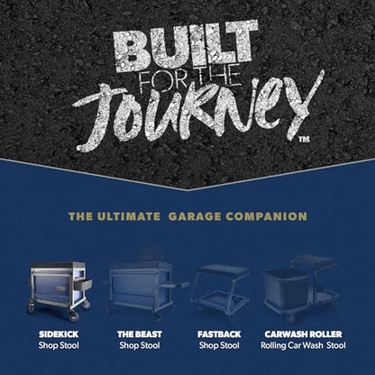 URBANTRANSIT Sidekick Heavy Duty Shop Stool - 500 Lb Capacity Rolling Stool for the Garage and Workshop with Toolbox Storage and 360 Degree Swivel Wheels - an Ideal Mechanics Stool or Workshop Stool