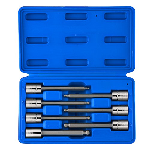 Neiko 10243A 3/8-Inch-Drive Extra-Long Ball-End Hex-Bit Socket Set, Metric Sockets 3/8" or 3 to 10 mm, S2 Steel, 7-Piece Set - size: 7 Piece, Ball-End, style: Metric