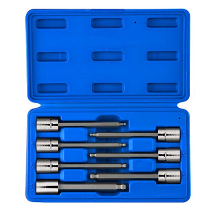 Neiko 10243A 3/8-Inch-Drive Extra-Long Ball-End Hex-Bit Socket Set, Metric Sockets 3/8" or 3 to 10 mm, S2 Steel, 7-Piece Set - size: 7 Piece, Ball-End, style: Metric