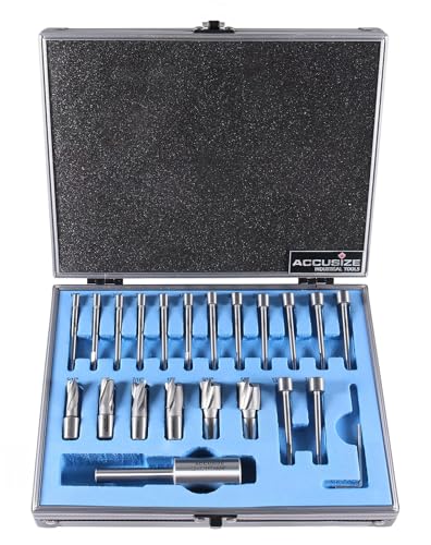 Accusize Industrial Tools 21 Pcs Hss Interchangeable Pilot Counterbore Set, 3620-0121 | 5/16 - 5/8", 21 Pc in HSS Interchangeable Pilot Counterbore Set, Straight Shank - size: Imperial Size & Metric, style: Interchangeable pilot