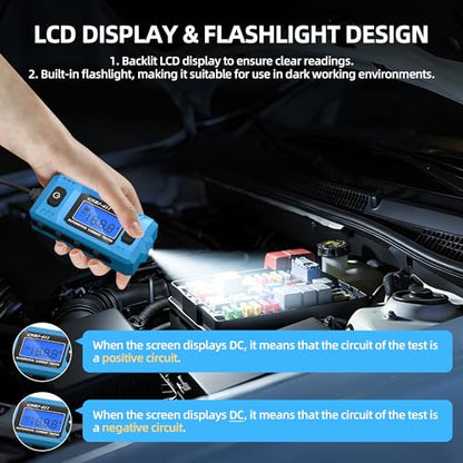 Joinfworld Car Fuse Tester Automotive Circuit Fault Probe Tester 20A 48V with Led Display & Front Lighting Car Relay Fuse Checker for Current Circuit Testing(No Battery Included)