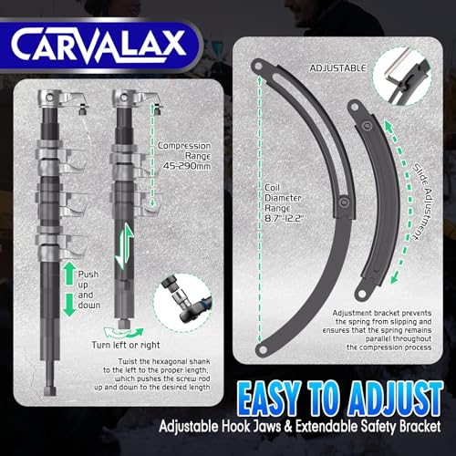 CARVALAX Coil Spring Compressor Tool, 2pcs Automotive Spring Compressor Set with Extendable Safety Bracket, 2670LB Heavy Duty Macpherson Strut Spring Compression Set for Car Truck ATV UTV