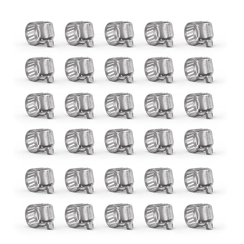 Hose Clamp 30PCS Hose Clamp 304 Stainless Steel Kit Adjustable 1/4"–7/16" (6–12 mm) Worm Gear Hose Clamp, Heavy Duty Small Hose Clamps for Automotive, Fuel Line, Pipe, Radiator - color: Silver, size: 1/4"–7/16"(30pcs)