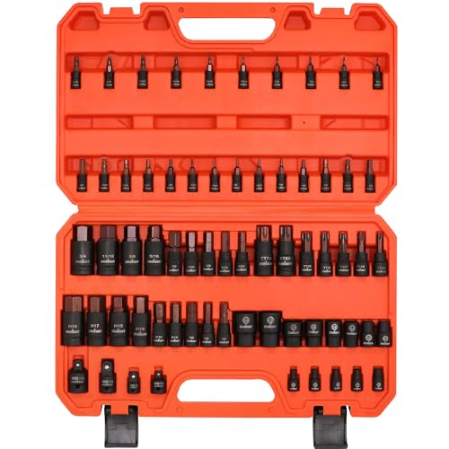 HORUSDY 66-Piece Allen Socket Set, Torx Bit & Female External Star Sockets | Durable S2 Steel SAE & Metric Kit for Automotive, Motorcycle & Home Repair | T8-T70, E4-E24 with 4 Impact Adapters - style: 66PC Torx & Hex Set