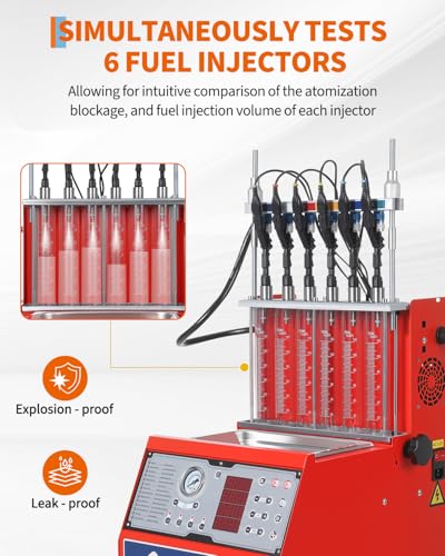 Garvee Fuel Injector Cleaner Tester 6-Cylinder 14 Test Modes 12V, Ultrasonic GDI/Piezo/Motorcycle Injectors, 0-10 bar, 0.1-25ms, Resistance, Leakage, Auto, On-Vehicle Cleaning, Digital Display - size: 6-Cylinder Model， 3-in-1