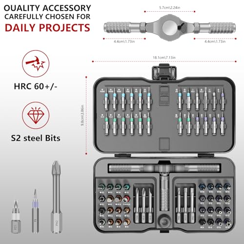 66 in 1 Magnetic Screwdriver Set, DIY Ratchet Screwdriver Set | Detachable Ratchet Handle, Multi Tool set for Furniture Assembly, Precision Electrical Appliance Repair, Bicycle Tools - color: Gray