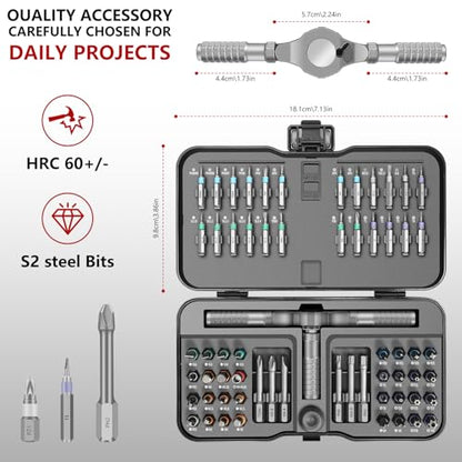 66 in 1 Magnetic Screwdriver Set, DIY Ratchet Screwdriver Set | Detachable Ratchet Handle, Multi Tool set for Furniture Assembly, Precision Electrical Appliance Repair, Bicycle Tools - color: Gray