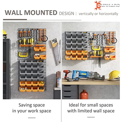 DURHAND Wall Mounted Storage Bins, 44PC Pegboard Tool Organizer Rack Kit Garage Plastic Shop Tool, Orange