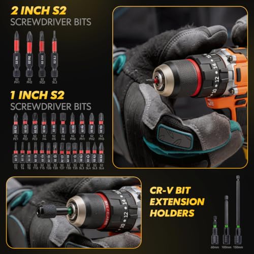 Upgraded 54-Piece Impact Magnetic Nut Driver Set, 1/4" Metric & SAE Impact Drill Driver Bit, Wing Nut Driver, Screwdriver Bit, Socket Adapters, Quick-Release Extension, Bit Extension Holder