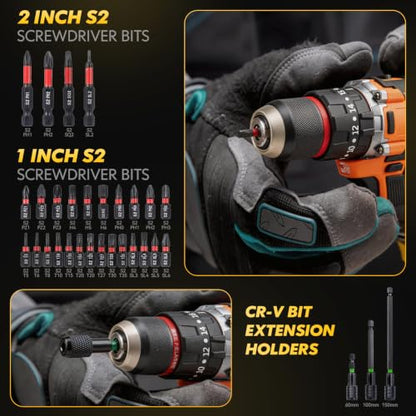 Upgraded 54-Piece Impact Magnetic Nut Driver Set, 1/4" Metric & SAE Impact Drill Driver Bit, Wing Nut Driver, Screwdriver Bit, Socket Adapters, Quick-Release Extension, Bit Extension Holder