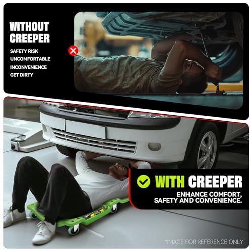 Auto Dynasty 40 Inches Mechanic Creeper, Automotive Garage Repair Low Profile Under Car Rolling Creeper with Padded Headrest, Plastic, Green - color: Green, size: 40" L