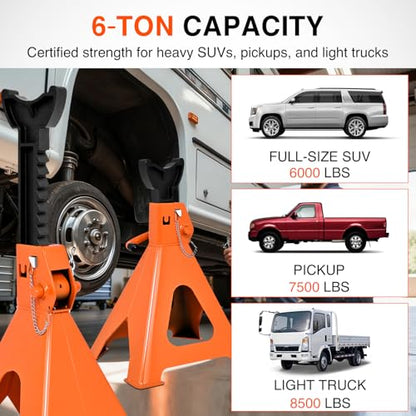 Nilight 6 Ton Jack Stands, Double Locking Heavy Duty Steel 12,000 lbs Capacity, Adjustable 15.35"-23.22" Height for SUV Sedan Pickup Light Truck, 2 Pack - size: 6T